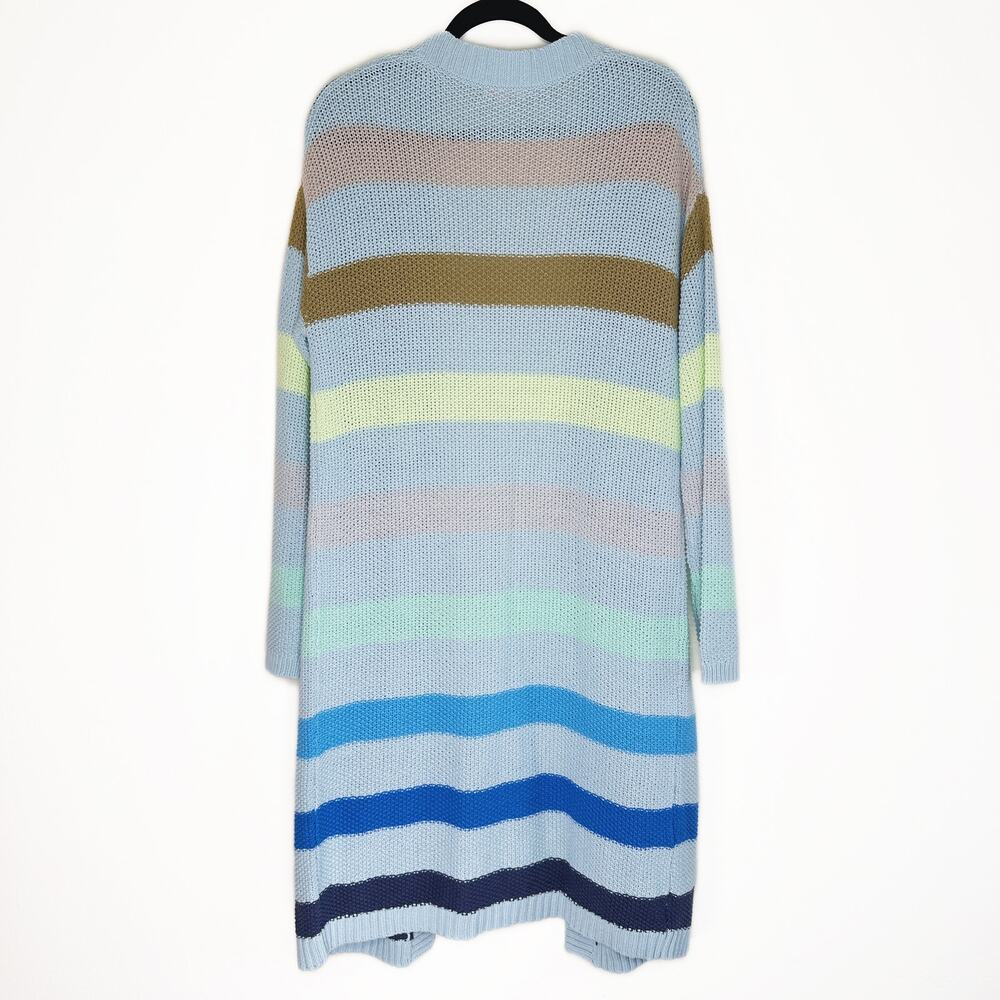 Lisa Todd Sand Sweeper Aqua Combo Striped Knit Long Open Cardigan Duster Sweater - Picture 8 of 11